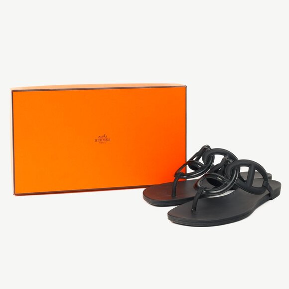 Hermes Egerie Noir Rubber Chaine d'Ancre Thong Sandals - Picture 11 of 11
